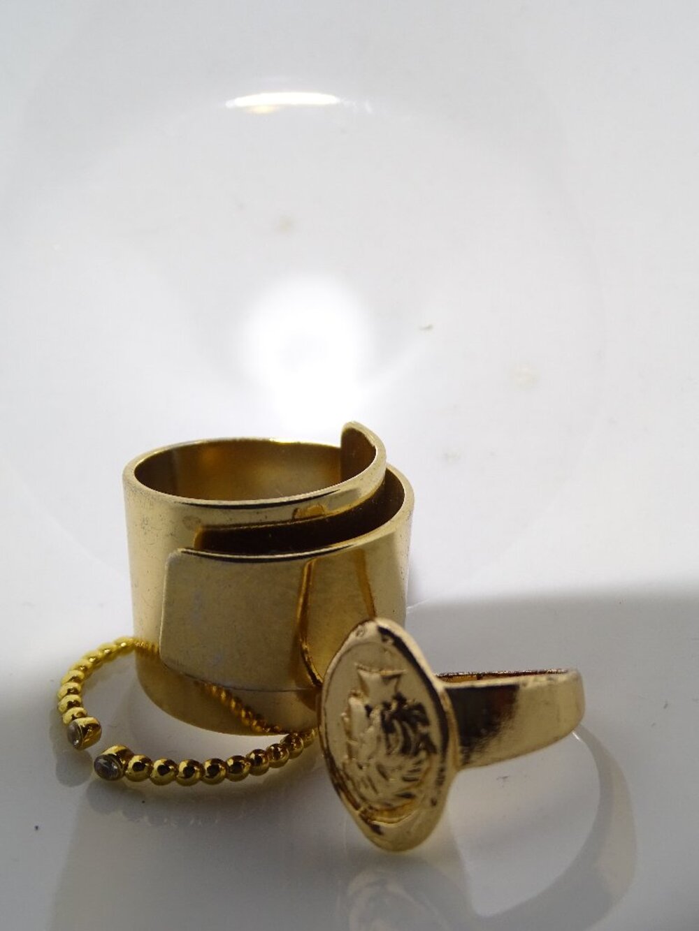 Ring Bundle Lot of 8 Gold Silver Stacking Hammered Brutalist Cameo Chain Link